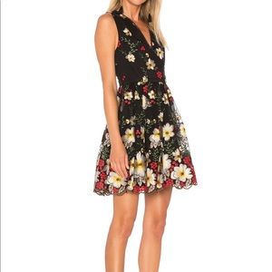 Alice + Olivia Embroidered Floral Black Dress